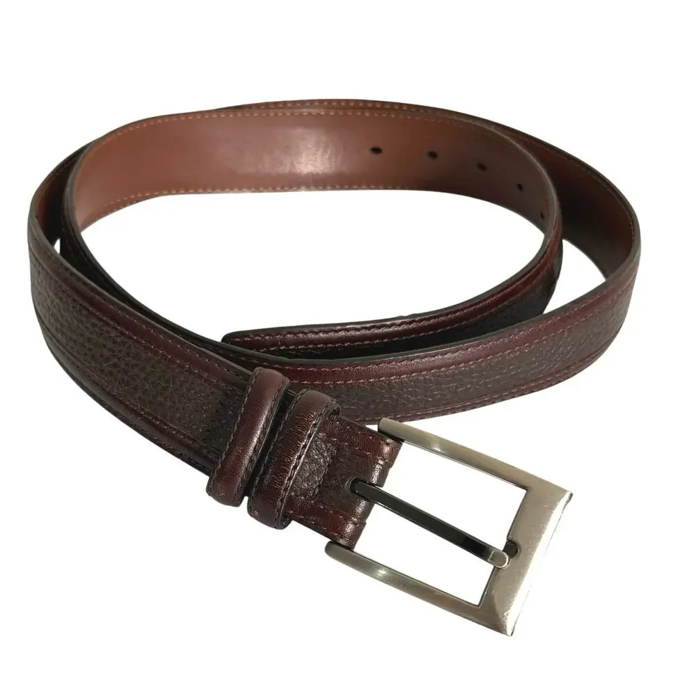 Johnston and Murphy brown kipskin leather silver buckle men’s belt size 36